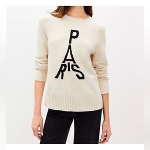 LOFT Beige Sweater with Black Paris Motif